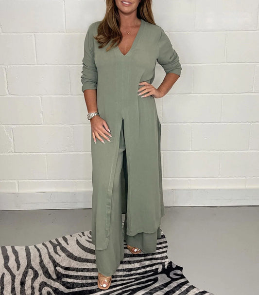 💕 DIRECT FACTORY SALE 49% OFF!⏳Two Piece Casual Long Top and Casual Trousers😍