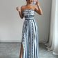 👗 50% OFF NOW! 💥 Geometric Jumpsuit with Halter Neckline & Side Slit – Unique print & elastic back – Versatile, perfect for summer parties or resort wear ✨
