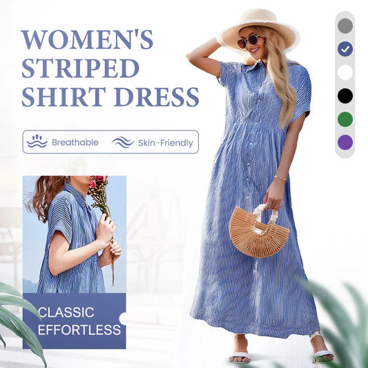 🔥LAST DAY SALE 70% OFF🔥 Striped Lapel Functional Pockets Button Down Shirt Dress
