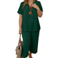 🧡Summer Hot Sale 50% OFF!!⚡Women's Solid Short Sleeve Top & Loose Wide Leg Pants 2-Piece Set