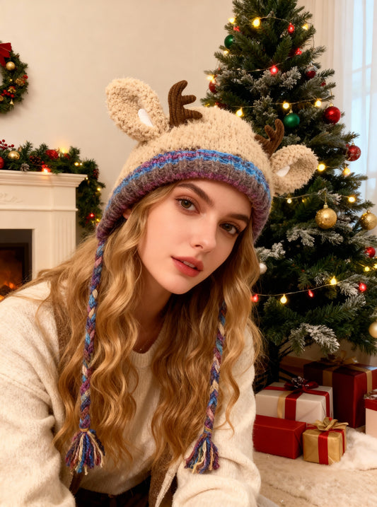 🎅Surprise price: £10.99 only!🎄🦌Handmade Knitted Christmas Antler 2-in-1 (Hat/Handbag)🧶