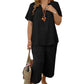 🧡Summer Hot Sale 50% OFF!!⚡Women's Solid Short Sleeve Top & Loose Wide Leg Pants 2-Piece Set