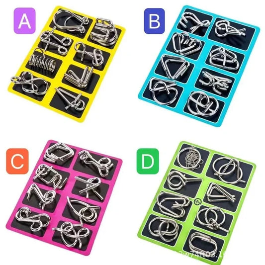 🔥Last Day Promotion 63% OFF🧠🔠Metal Puzzle Ring Set (8-Piece) Blue Edition Brain Teaser Game