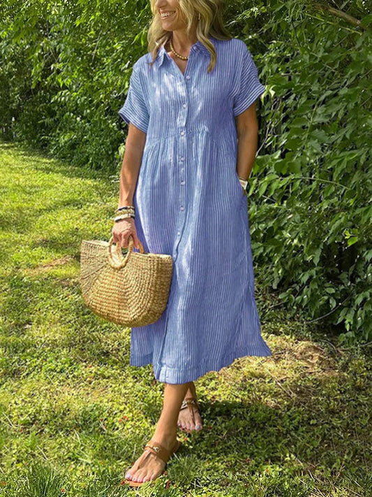 Free shipping🔥HOT SALE 63% OFF🔥Striped Shirt Dress with Pockets—Effortless Style and Functionality