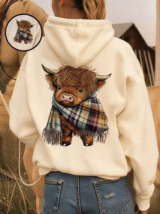 🎄🎅2026 CHRISTMAS SALE 50% OFF!!🎁✨Cute Highland Cow Cozy Fleece-Lined Hooded Sweatshirt🦬