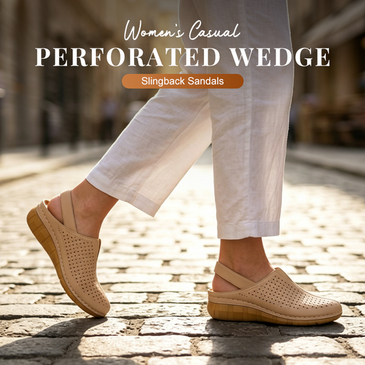 🎉Summer Explosion🏖️ 60% OFF! 👡 Women's Casual Perforated Wedge Slingback Sandals