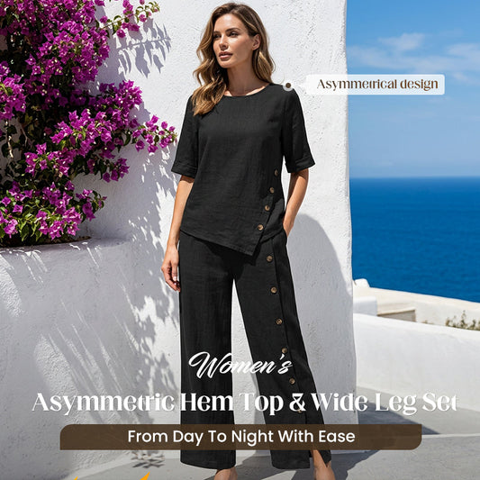 ⏰🔥LIMITED TIME 60% OFF! ✨Women's Irregular Hem Top & Wide Leg Pants Two-Piece Set 🌸💃