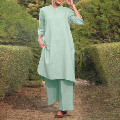 🎁2026 New Arrivals 50% OFF💥Solid Color Loose Fit Top & Wide Leg Pants Set