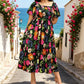⏰Summer Hot Sale 70% OFF💃Floral Smocked Square Neck Midi Dress with Pockets
