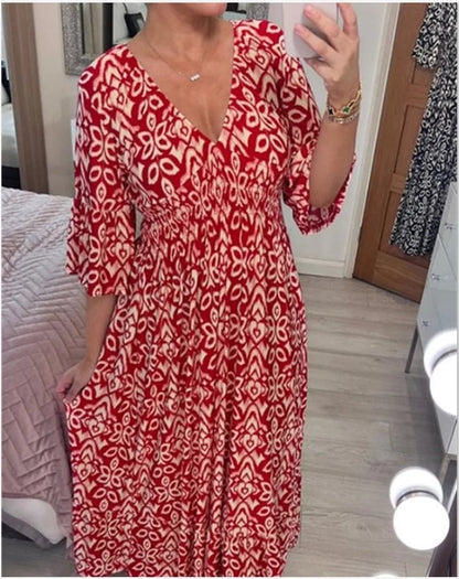 🔥Hot Sale 40% OFF - Free Shipping 💞Bohemian Casual Print V-neck Long Dress