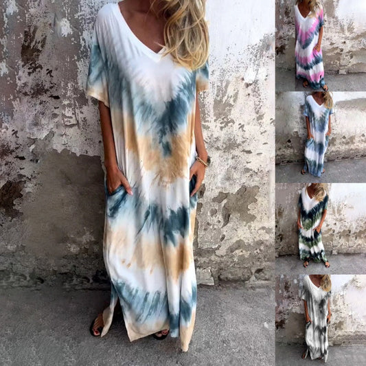 ⏰Last Day Sale 49% Off💃Tie-dye V-neck Long Comfortable Dress