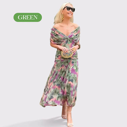 🎊Hot Sale 70% OFF Only Today!!⏰ Women's Off-the-Shoulder V-Neck Printed Dress