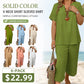🧡Summer Hot Sale 50% OFF!!⚡Women's Solid Short Sleeve Top & Loose Wide Leg Pants 2-Piece Set