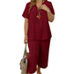 🧡Summer Hot Sale 50% OFF!!⚡Women's Solid Short Sleeve Top & Loose Wide Leg Pants 2-Piece Set