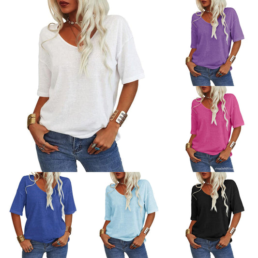 💖2025 Summer Hot Sale-60%OFF💥✨Women's Solid Color V-Neck T-shirt [On Sale & Quick Ship!]
