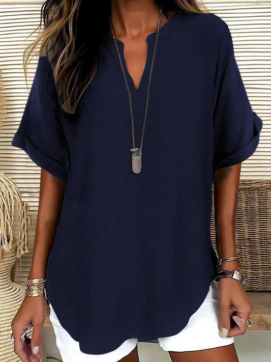 🔥Summer Hot Sale-50% Off!!✨👚Women's Plain Short Sleeve Blouse, Casual Solid Color Top for Daily Wear