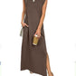 🔥2026 Hot Sale 60% OFF👗Women's Crewneck Casual Loose Split Wrinkle-Free Long Dress