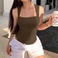 ✨HOT SALE 49% OFF✨🩱Sexy Ribbed Strappy Square Neck Sleeveless Tummy Control Tank Tops Bodysuits