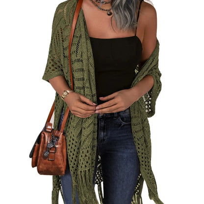🔥 LIMITED-TIME Just £13.99!!😍Women’s Oversized Knit Cardigan – Lightweight Crochet Tassel Kimono for Spring & Summer 🌸