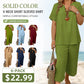 🧡Summer Hot Sale 50% OFF!!⚡Women's Solid Short Sleeve Top & Loose Wide Leg Pants 2-Piece Set
