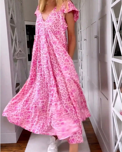 💐Spring Sale 50% OFF⭐V-neck Printed Short-sleeved Long Dress