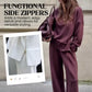 🎁2026 New Arrivals 50% OFF💥High-Neck Side-Zip Sweatshirt & Pants Set 👚👖