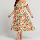 ⏰Summer Hot Sale 70% OFF💃Floral Smocked Square Neck Midi Dress with Pockets
