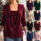 🎄Christmas Sale-50% Off🎁Sequin Loose Smocked Fake Two-Piece Top