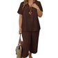 🧡Summer Hot Sale 50% OFF!!⚡Women's Solid Short Sleeve Top & Loose Wide Leg Pants 2-Piece Set