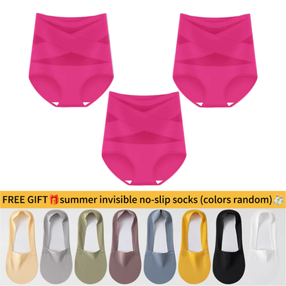 💖Last Day-Buy 1 Get 3 Packs💖Plus-Size High-Waist Cross Tummy Control Panties🎁Free socks Today!!