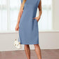 🔥2025 Summer Sale 60% OFF💥Women Round Neck Loose Split Wrinkle-Free Midi Dress with Pockets