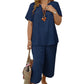 🧡Summer Hot Sale 50% OFF!!⚡Women's Solid Short Sleeve Top & Loose Wide Leg Pants 2-Piece Set