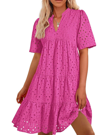 🫧2025 Hot Sale 50% OFF💘 -Women's Elegant Hollow Out Lace Ruffle Casual Mini Dress
