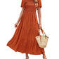 ⏰Hot Sale 50% OFF👗Women's Casual Floral Print Short Flutter Sleeve Smocked High Waist Flowy Maxi Dress