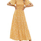 ⏰Hot Sale 50% OFF👗Women's Casual Floral Print Short Flutter Sleeve Smocked High Waist Flowy Maxi Dress