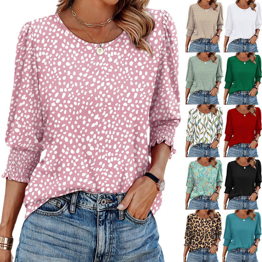 ⏰Limited Time Sale-50% OFF🌺Women Dressy Casual 3/4 Length Sleeve Blouses with Smocked Cuffs