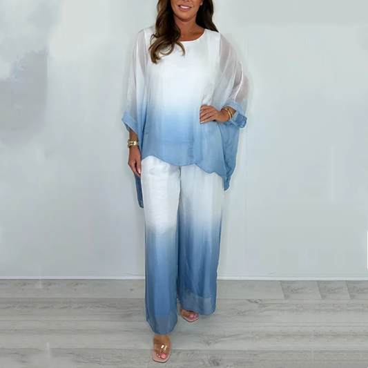 ⏰ Limited Time Offer – 50% Off! 🔥🌸Mesh Mix Dip Dye Loose Flowy Top & Trouser Set