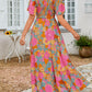 ⏰Hot Sale 50% OFF👗Women's Casual Floral Print Short Flutter Sleeve Smocked High Waist Flowy Maxi Dress