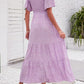 ⏰Hot Sale 50% OFF👗Women's Casual Floral Print Short Flutter Sleeve Smocked High Waist Flowy Maxi Dress