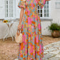 ⏰Hot Sale 50% OFF👗Women's Casual Floral Print Short Flutter Sleeve Smocked High Waist Flowy Maxi Dress