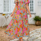 ⏰Hot Sale 50% OFF👗Women's Casual Floral Print Short Flutter Sleeve Smocked High Waist Flowy Maxi Dress
