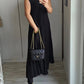 Women Pleated Simple Solid Color Dress