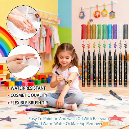 🌈Hot Sale 49% OFF🎨✨️10-Color Temporary Tattoo Markers Set