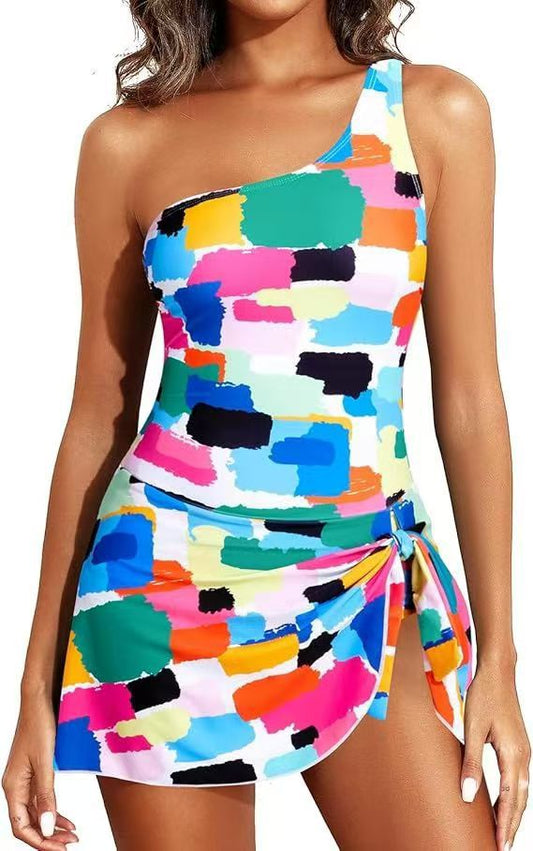 ⏳Last Day Sale 49% OFF🔥One Shoulder Skirted One Piece Swimsuit