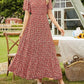 ⏰Hot Sale 50% OFF👗Women's Casual Floral Print Short Flutter Sleeve Smocked High Waist Flowy Maxi Dress