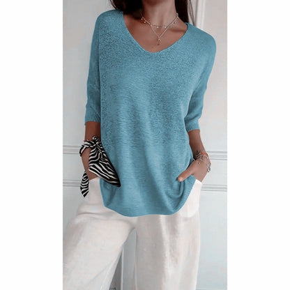 🔥Hot Sale 48% Off🔥Solid Color Knitted V-neck Top