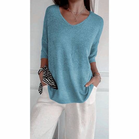 🔥Hot Sale 48% Off🔥Solid Color Knitted V-neck Top