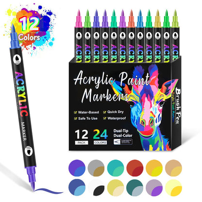 🥳2026 HOT SALE🥳💞50K+ SOLD!🍃🐾 50% OFF!🔥 Dual Tip Acrylic Paint Pen Marker - 24/48/72/120 Colors