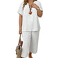 🧡Summer Hot Sale 50% OFF!!⚡Women's Solid Short Sleeve Top & Loose Wide Leg Pants 2-Piece Set