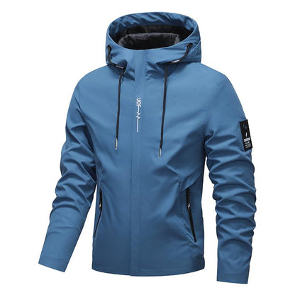 🎁💥Men's Solid Color Waterproof Windproof Drawstring Zip-up Hoodie Jacket
